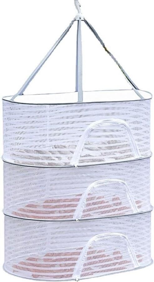 Lexium Store Droognet Wit 60 cm x 40 cm x 104 cm Opvouwbaar Zeildoek Drogenet met Ritssluiting Voor Fruit en Kruiden