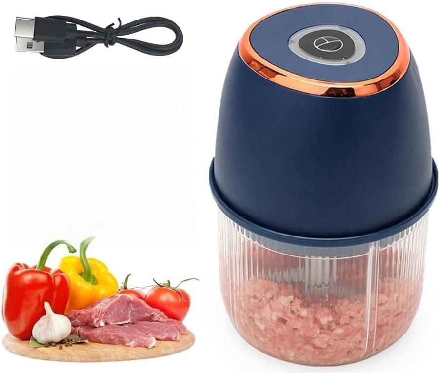 Lexium Store Elektrische groentesnijder Donkerblauw Mini draagbare hakmolen USB-oplaadbaar Voor groenten fruit en vlees