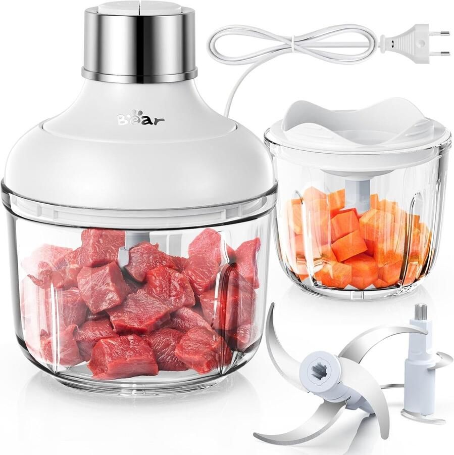Lexium Store Elektrische groentesnijder Glas 0 6 l + 2 l Roestvrijstalen messen Voor keuken en babyvoeding