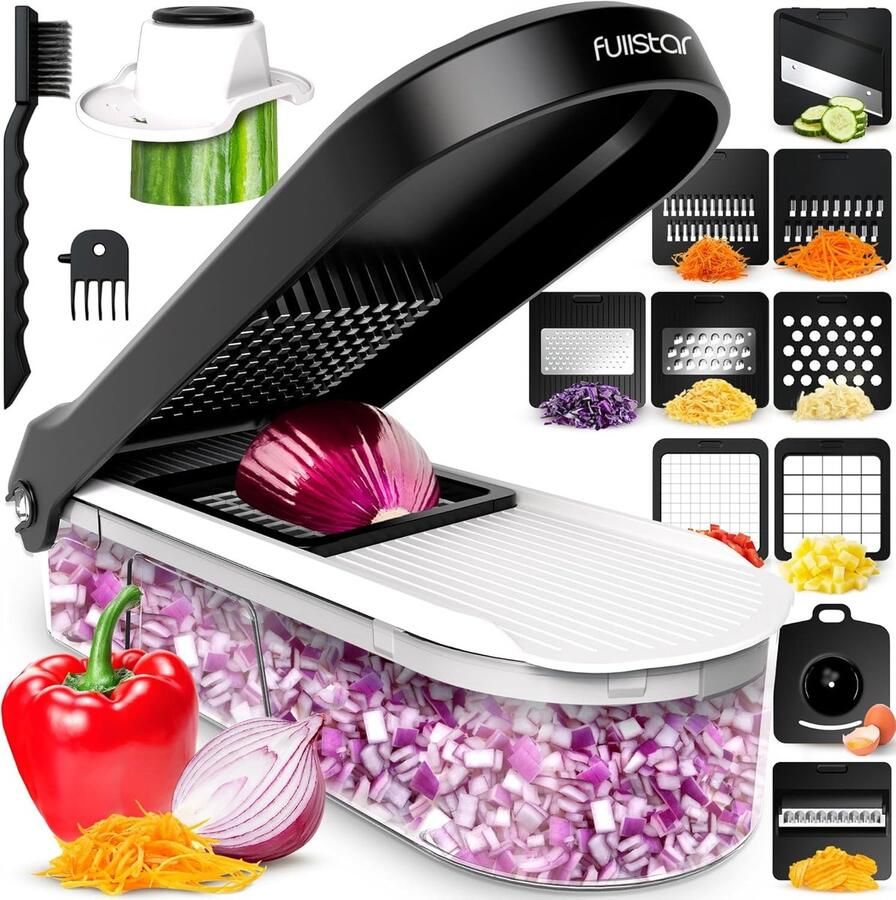 Lexium Store Elektrische groentesnijder Roestvrij staal Compact 10-in-1 Multifunctionele groentehakselaar en mandoline snijmachine Voor keuken gebruik