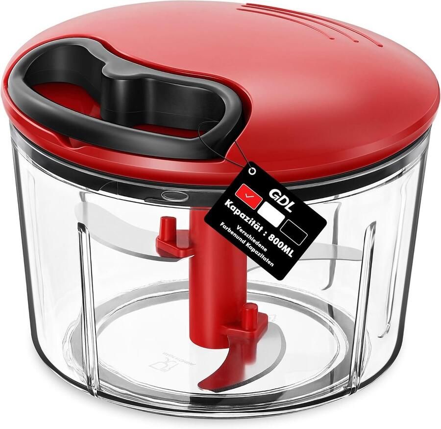 Lexium Store Elektrische groentesnijder Rood 800 ml Handmatige hakmolen met trekkoord Voor uien noten en groenten