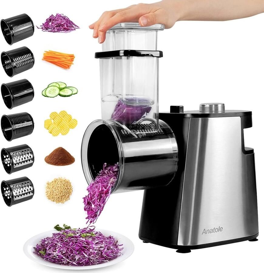 Lexium Store Elektrische groentesnijder RVS 250W 6 Mesjes Multifunctioneel Voor Keuken en Eten bereiden