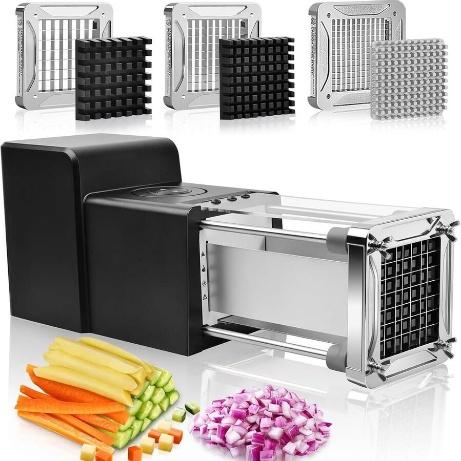 Lexium Store Elektrische groentesnijder RVS 3 Snijplaten 6 9 & 12 mm 58 W Motor Voor Aardappelen en Groenten