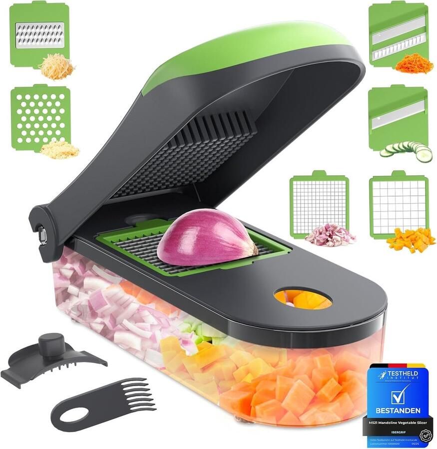 Lexium Store Elektrische groentesnijder Transparant 1200 ml BPA-vrij kunststof met roestvrijstalen messen Voor groenten en fruit