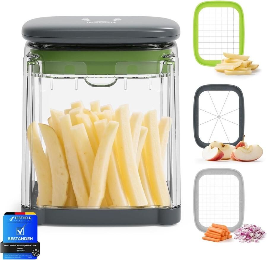 Lexium Store Elektrische groentesnijder Transparant 700 ml BPA-vrije Kunststof en Roestvrij Staal Voor Aardappelen Wortels en Fruit