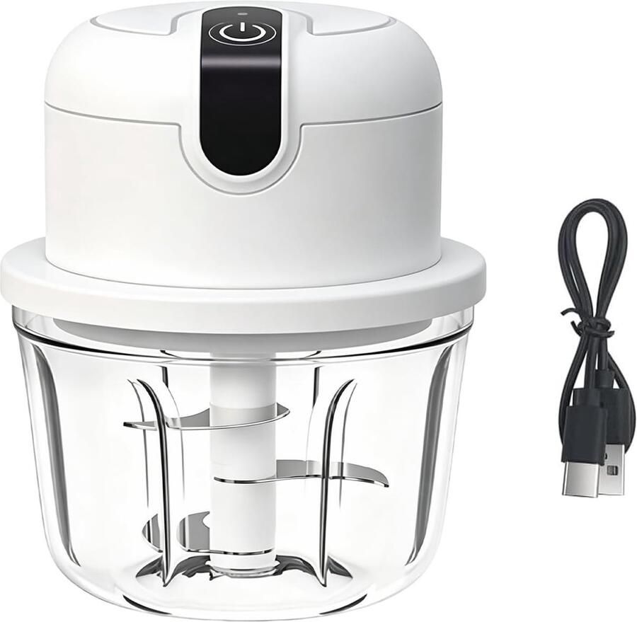 Lexium Store Elektrische groentesnijder Wit 350 ml PS en RVS Compacte Mini Hakmolen voor Keuken