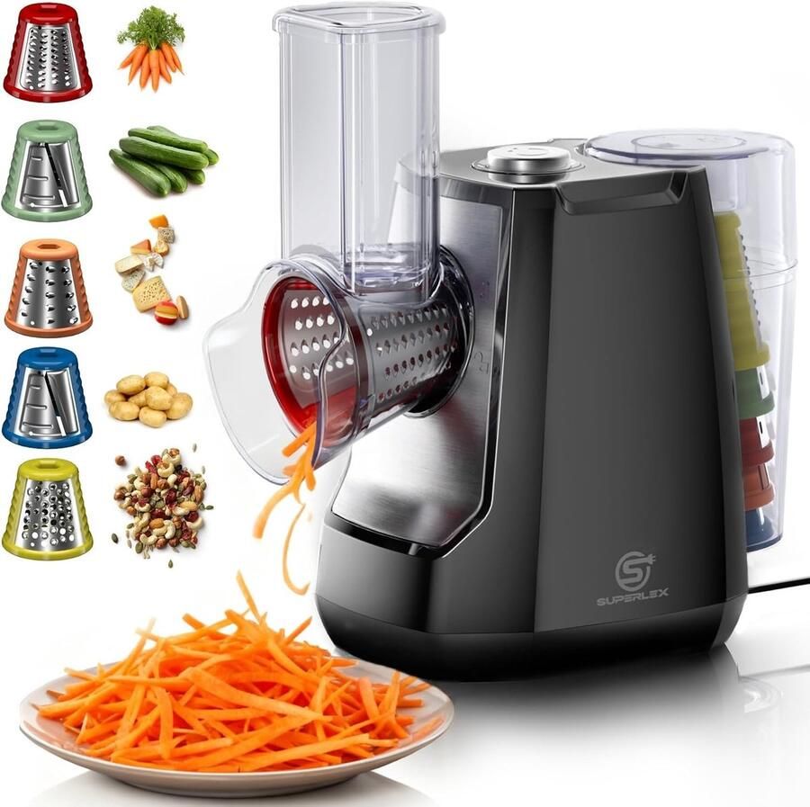 Lexium Store Elektrische groentesnijder Wit 9 x 7 5 cm 5-in-1 met Roestvrijstalen Messen Voor Keuken Gebruik