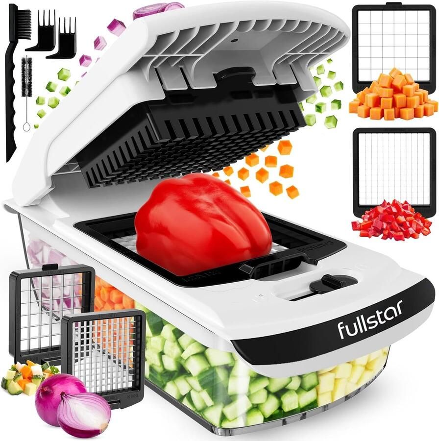 Lexium Store Elektrische groentesnijder Wit PRO 2-en Handmatige Multihakker met Roestvrijstalen Messen Voor Keuken en Meal Prep