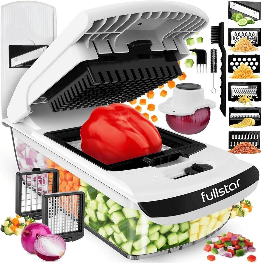 Lexium Store Elektrische groentesnijder Wit PRO 8-in-1 Multifunctionele groentehakselaar en mandoline Voor snelle en makkelijke meal prep