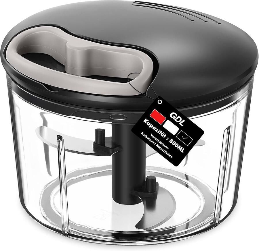 Lexium Store Elektrische groentesnijder Zwart 800 ml Handmatige hakmolen met roestvrijstalen lemmet Voor keuken en voedselbereiding