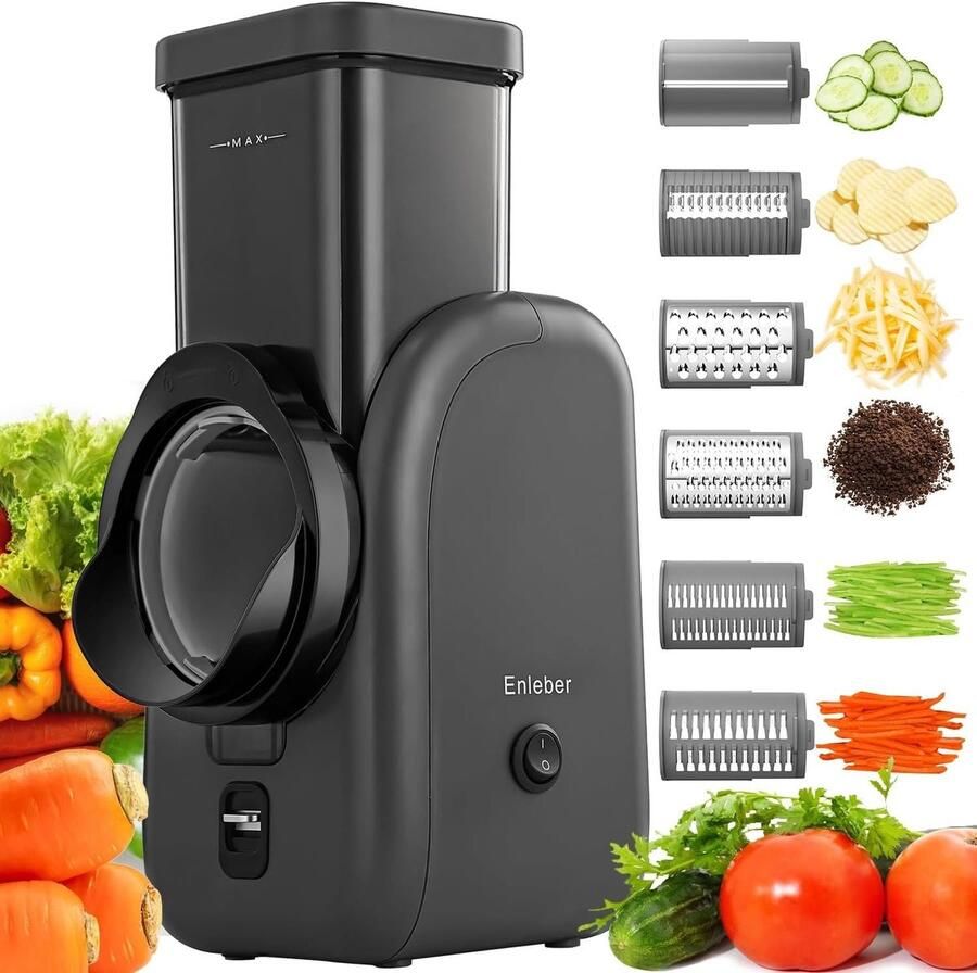 Lexium Store Elektrische groentesnijder Zwart Compact Multifunctionele keukenmachine voor snijden raspen en hakken