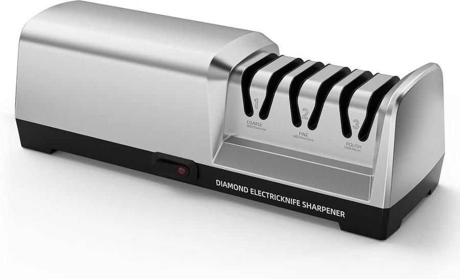 Lexium Store Elektrische messenslijper Zilver 3 standen Diamantschijven Voor Keukenmessen