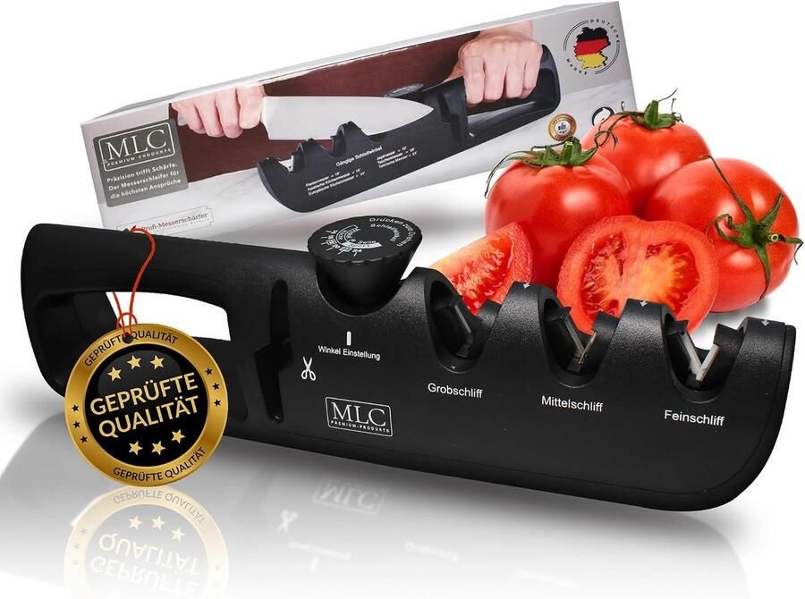 Lexium Store Elektrische messenslijper Zwart 4-in-1 met Instelbare Hoek ABS Materiaal met Antislip Basis Voor Messen en Scharen