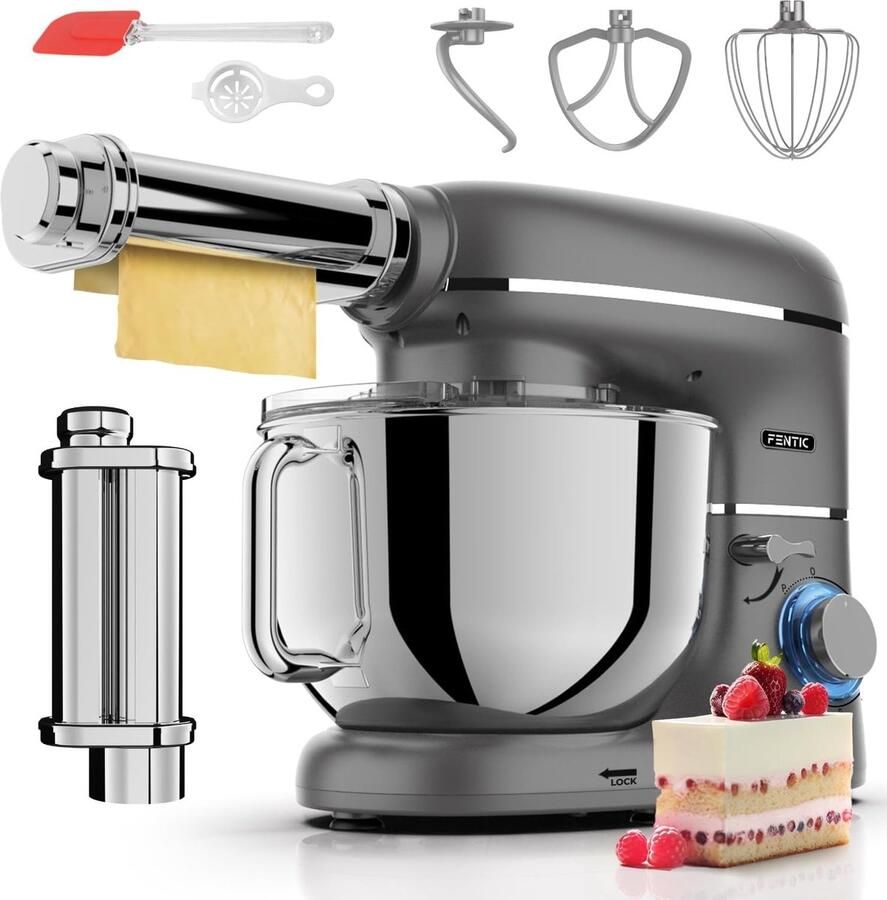 Lexium Store Elektrische pastamachine Antraciet 6 2L RVS keukenmachine met pastaroller Voor hobbykoks en professionals