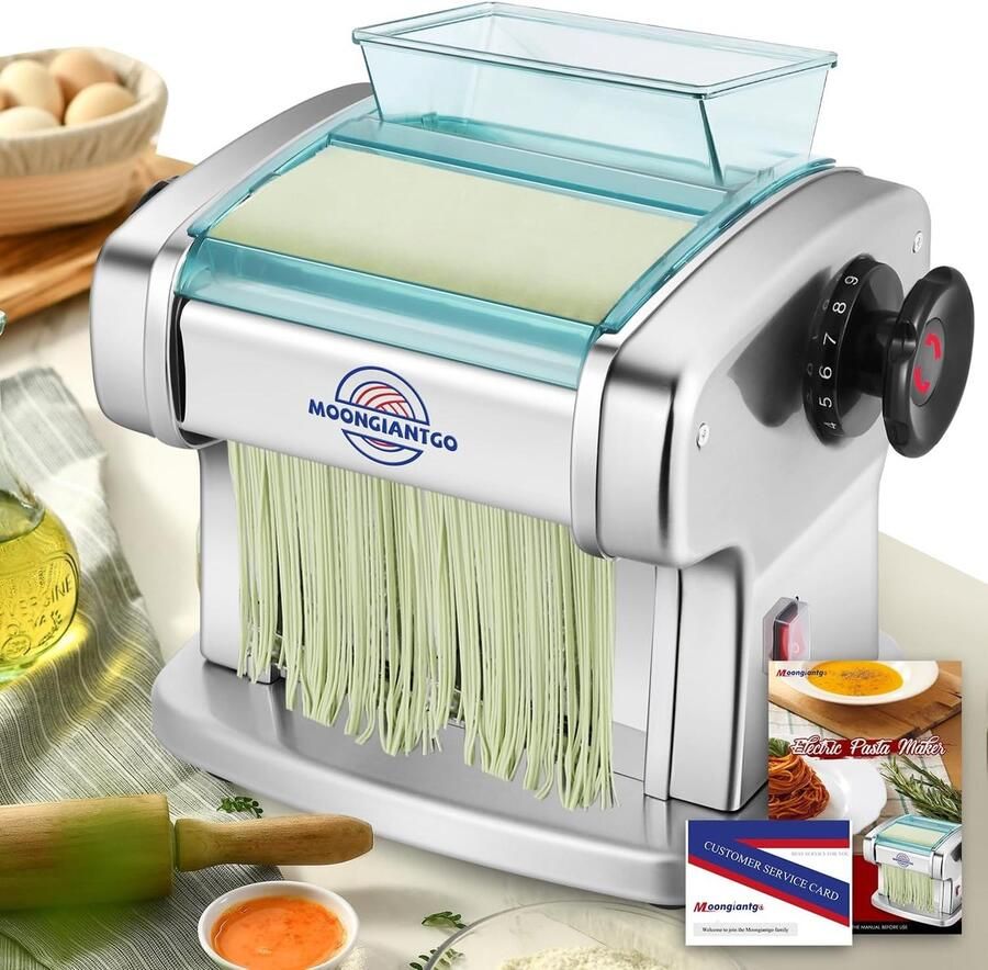 Lexium Store Elektrische pastamachine Roestvrij staal Noodle Size 2 5 mm en 4 mm Met 9 Instelbare Dikte Standen Voor Verse Pasta Thuis