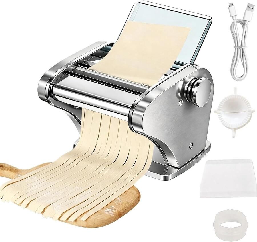 Lexium Store Elektrische pastamachine RVS 24 x 17 x 17 cm 6 Dikte-instellingen met 2 Snijkoppen Voor Verse Pasta en Deegwaren