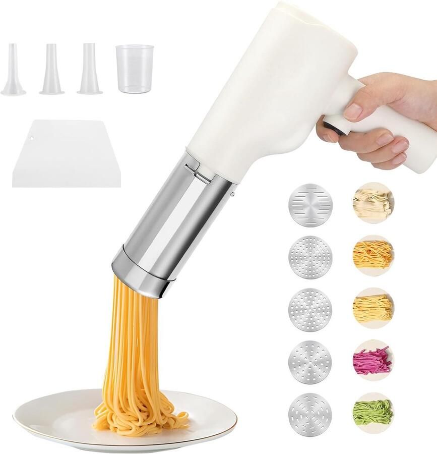 Lexium Store Elektrische pastamachine RVS Draadloos Handheld 5 Vormen Voor Zelfgemaakte Pasta en Reizen