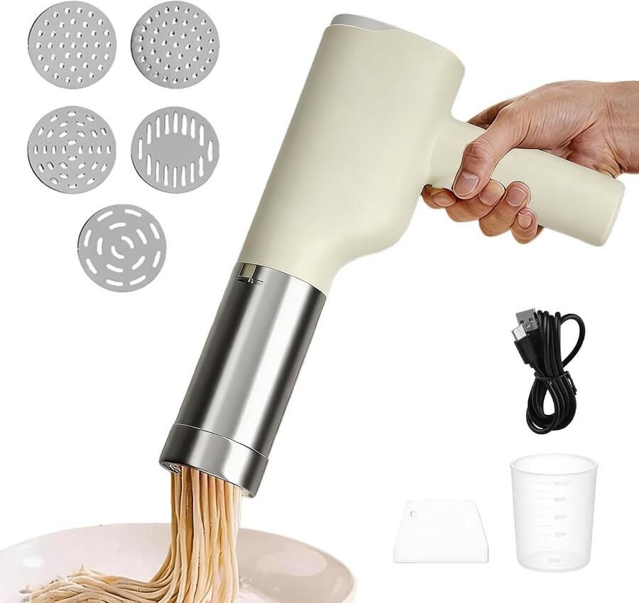 Lexium Store Elektrische pastamachine Wit 50 ml ABS en 304 Roestvrij Staal Handheld voor Thuisgebruik