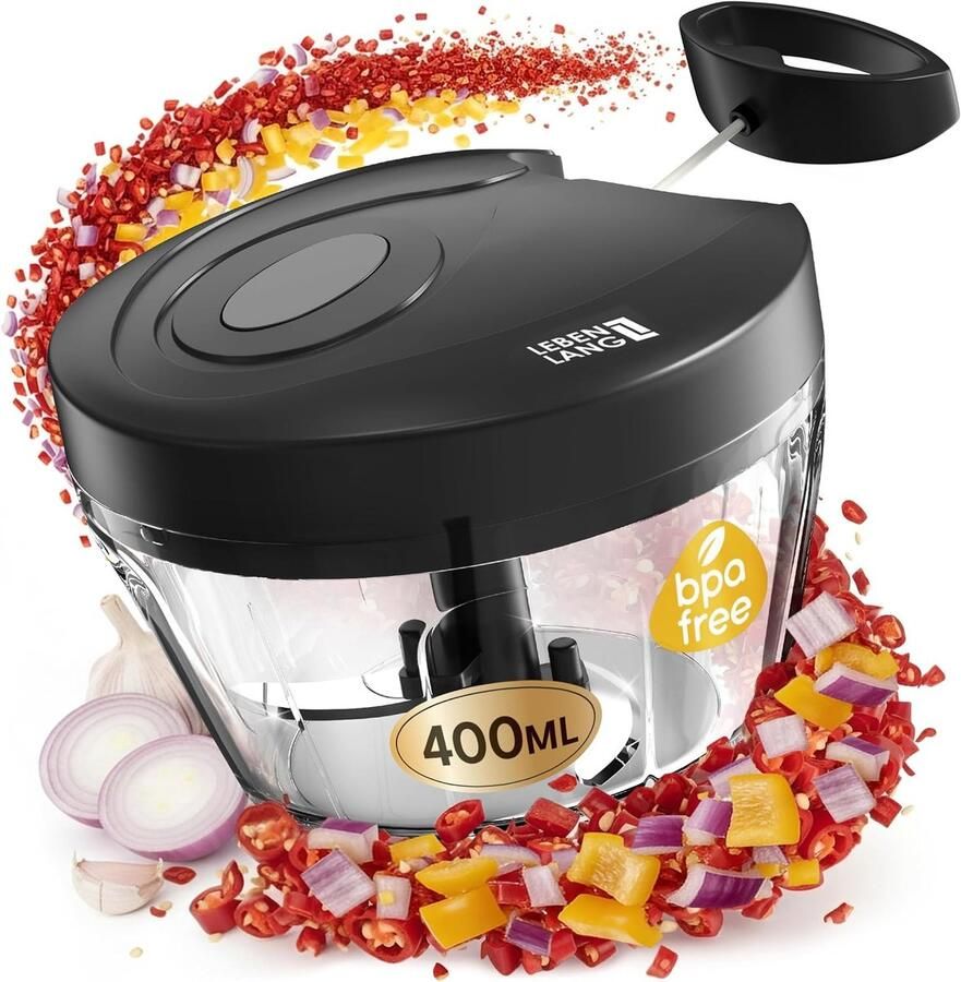 Lexium Store Fruitsnijder Transparant 400 ml RVS messen en BPA-vrij Handmatige groente- en fruithakselaar
