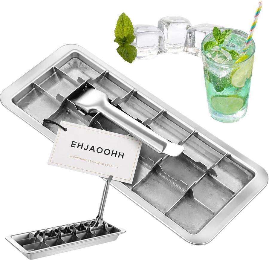 Lexium Store IJsblokjesmachine voor crushed ice RVS 28 5 x 12 cm Met 18 vakken en ontspanningshendel Voor koken en cocktails