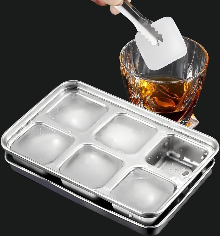 Lexium Store IJsblokjesmachine voor crushed ice RVS 6 vakjes 5 x 5 x 2 5 cm IJsblokjeshouder met deksel Voor cocktails en dranken