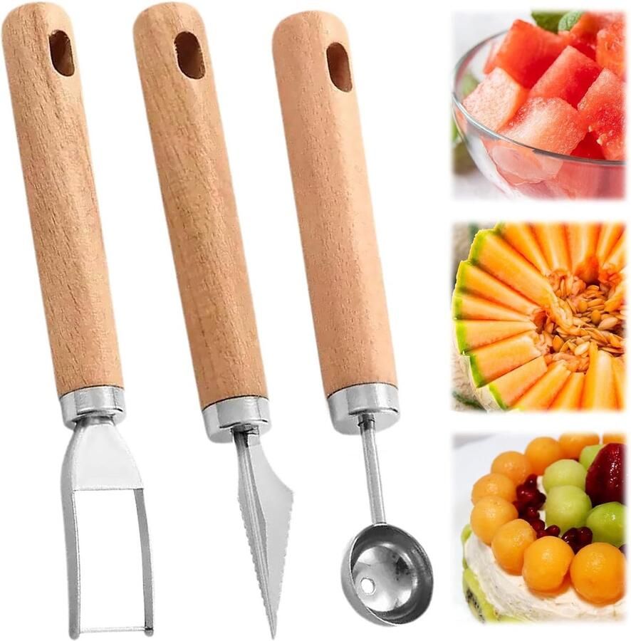 Lexium Store Mangosnijder Combinatie 20 5 x 10 x 3 cm Roestvrijstalen Fruitsnijder met Houten Handvat Voor Creatief Fruit Snijden
