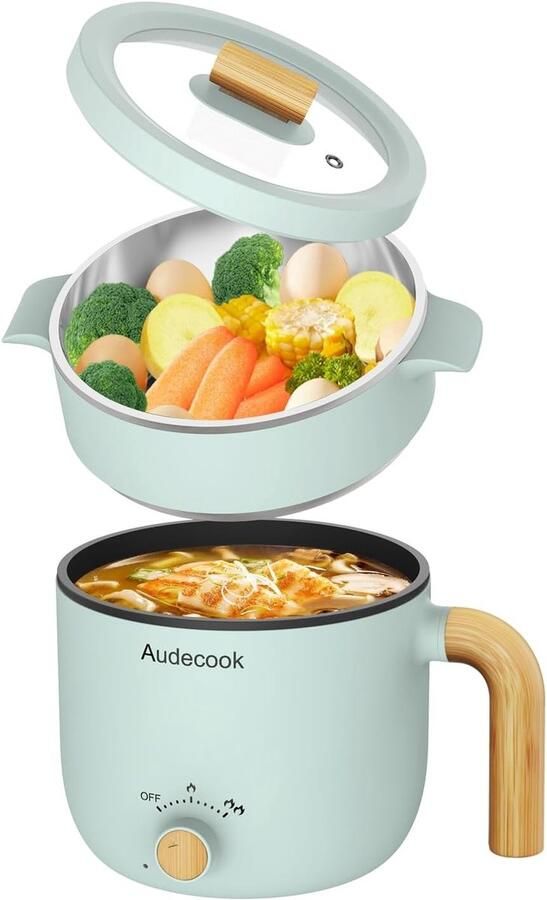 Lexium Store Multicooker Groen 1 5 Liter Elektrische Mini Kookpot met Anti-aanbaklaag Voor Reizen en Kleine Keukens