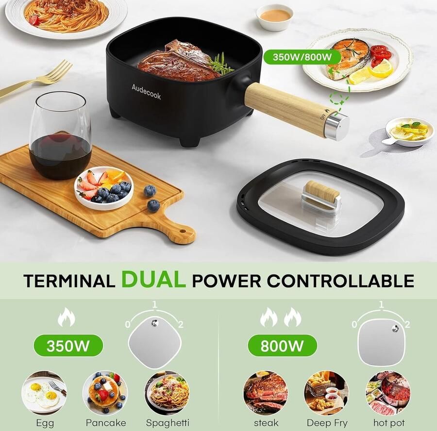 Lexium Store Multicooker Zwart 2 Liter Elektrische Hot Pot met Keramische Antiaanbaklaag Voor Reizen en Thuisgebruik