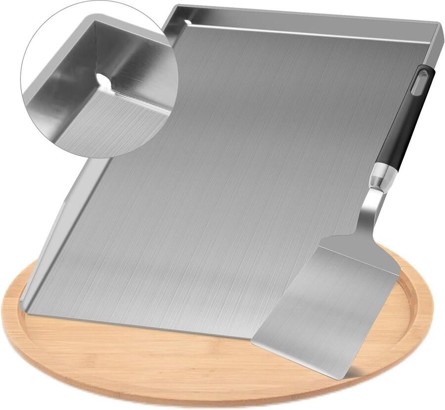 Lexium Store Plancha barbecue RVS 28 x 20 cm Grillplaat voor gas- en houtskoolbarbecue Voor buitengebruik