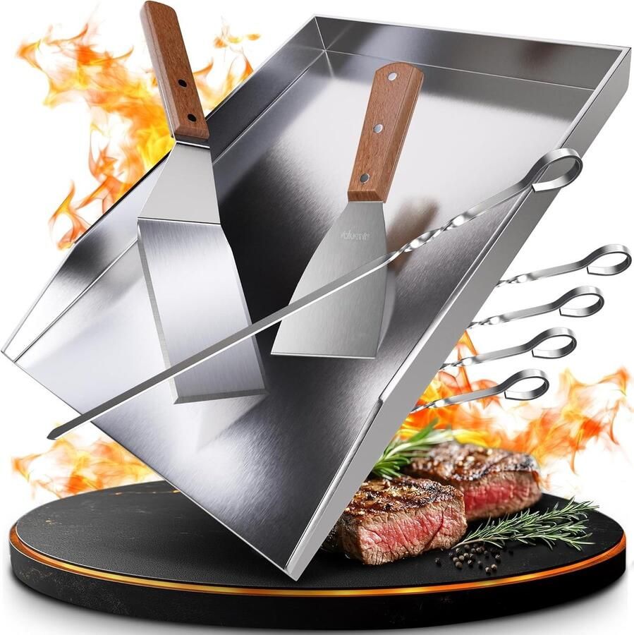 Lexium Store Plancha barbecue RVS 35 x 25 x 3 6 cm Grillplaat van roestvrij staal met accessoires Voor buiten koken
