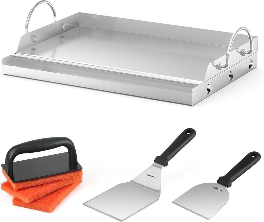 Lexium Store Plancha barbecue RVS 50x32x7 cm Universele Grillplaat met Spatel en Schraper Voor Outdoor Grillen