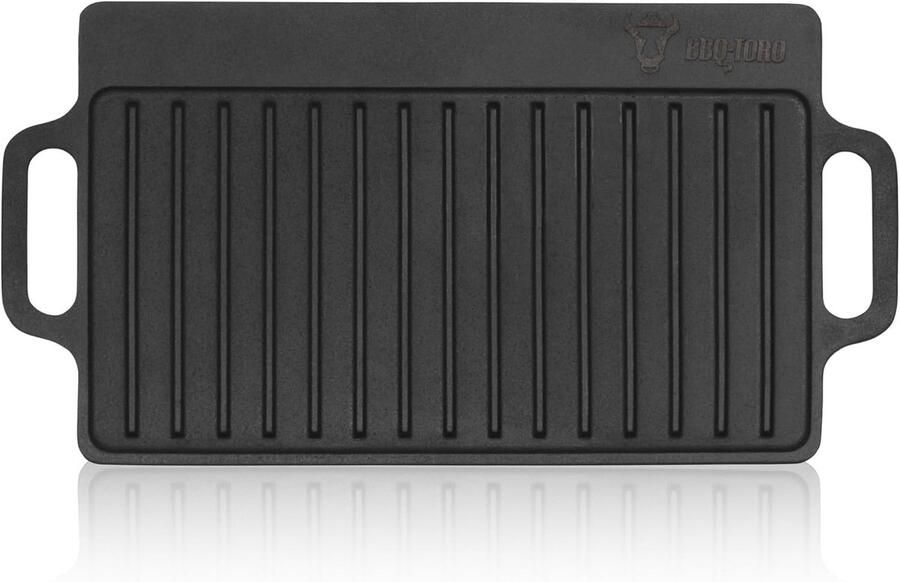 Lexium Store Plancha barbecue Zwart 40 x 20 5 cm Gietijzeren Dubbelzijdige Grillplaat met Handgrepen Voor Gas en Houtskool