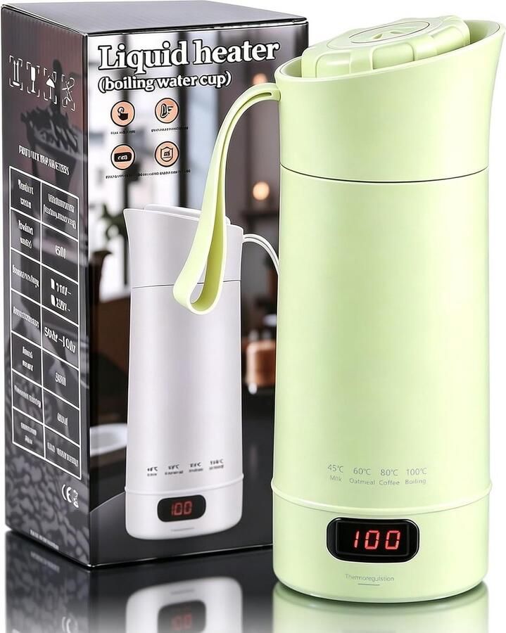 Lexium Store Reiswaterkoker Matcha Groen 400 ml Roestvrijstalen Elektrische Koker met 4 Temperatuurinstellingen Voor Reizigers
