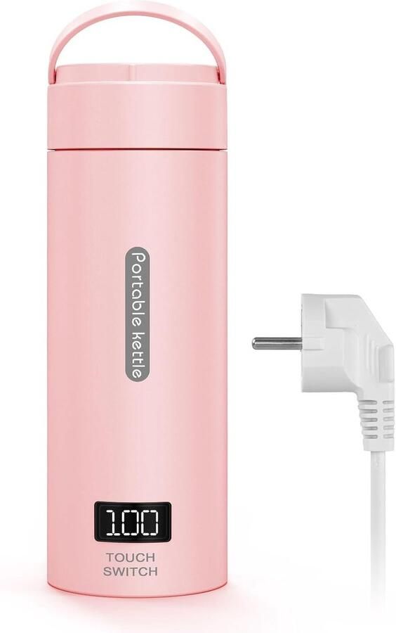 Lexium Store Reiswaterkoker Roze 380 ml Roestvrijstalen Mini Elektrische Waterkoker Voor Reizen en Dagelijks Gebruik