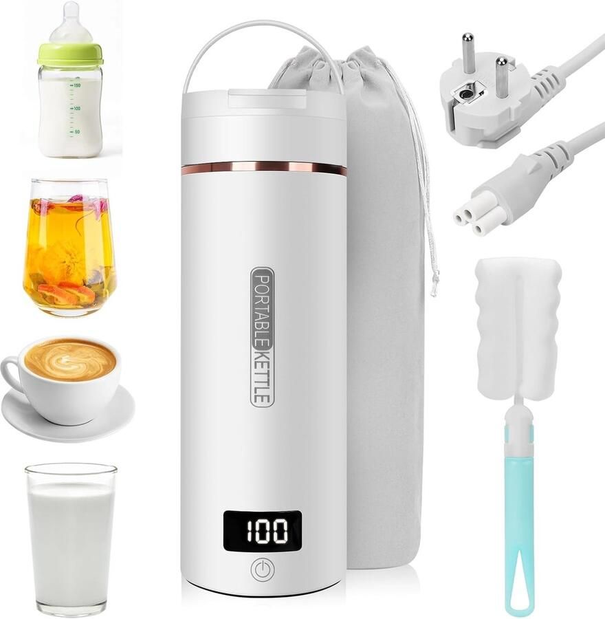 Lexium Store Reiswaterkoker RVS 316 450 ml Elektrische Waterkoker met 6 Temperatuurinstellingen Draagbaar voor Reizen en Thuis