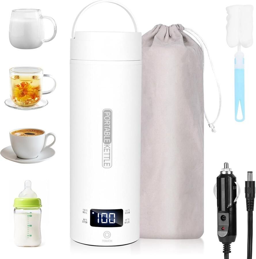 Lexium Store Reiswaterkoker RVS 450 ml Mini Waterkoker met 4 Temperatuurstanden Voor Reizen en Onderweg