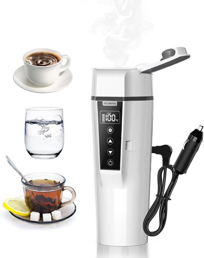 Lexium Store Reiswaterkoker Wit 22 6 x 7 9 cm Elektrische Auto Waterkoker met Meervoudige Temperatuurinstellingen Voor Auto en Vrachtwagen