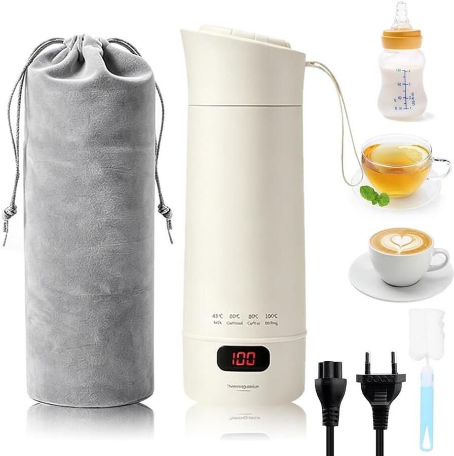 Lexium Store Reiswaterkoker Wit 24 x 8 cm 400 ml ABS Mini Elektrische Waterkoker Voor Reizen en Kantoor