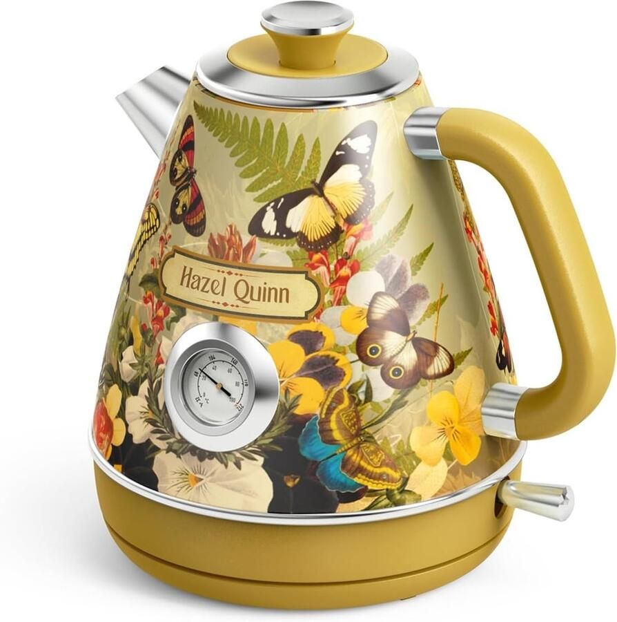 Lexium Store Retro waterkoker Bloemenprint 1 7 L RVS waterkoker met automatische uitschakeling Voor thuis en kantoor