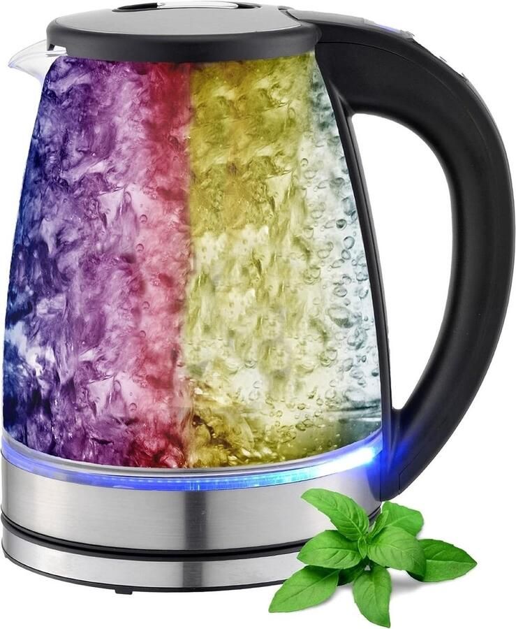 Lexium Store Retro waterkoker Roestvrij staal Zwart 1 8 liter Glas en Roestvrijstalen Theekoker met Temperatuurinstelling Voor Thuisgebruik