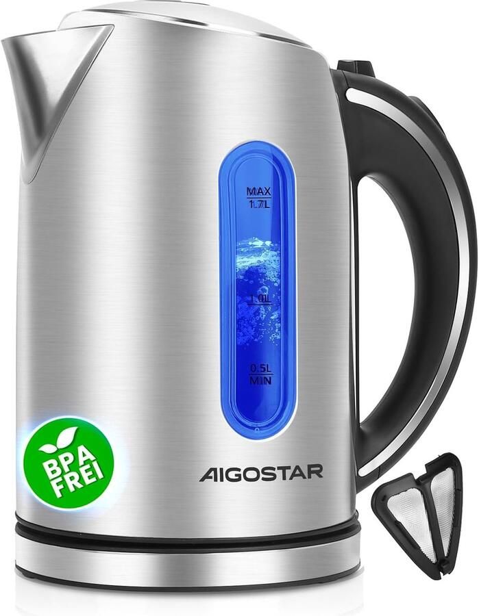 Lexium Store Retro waterkoker RVS 1 7 liter 2200W met LED-verlichting en BPA-vrij Voor thuis en kantoor