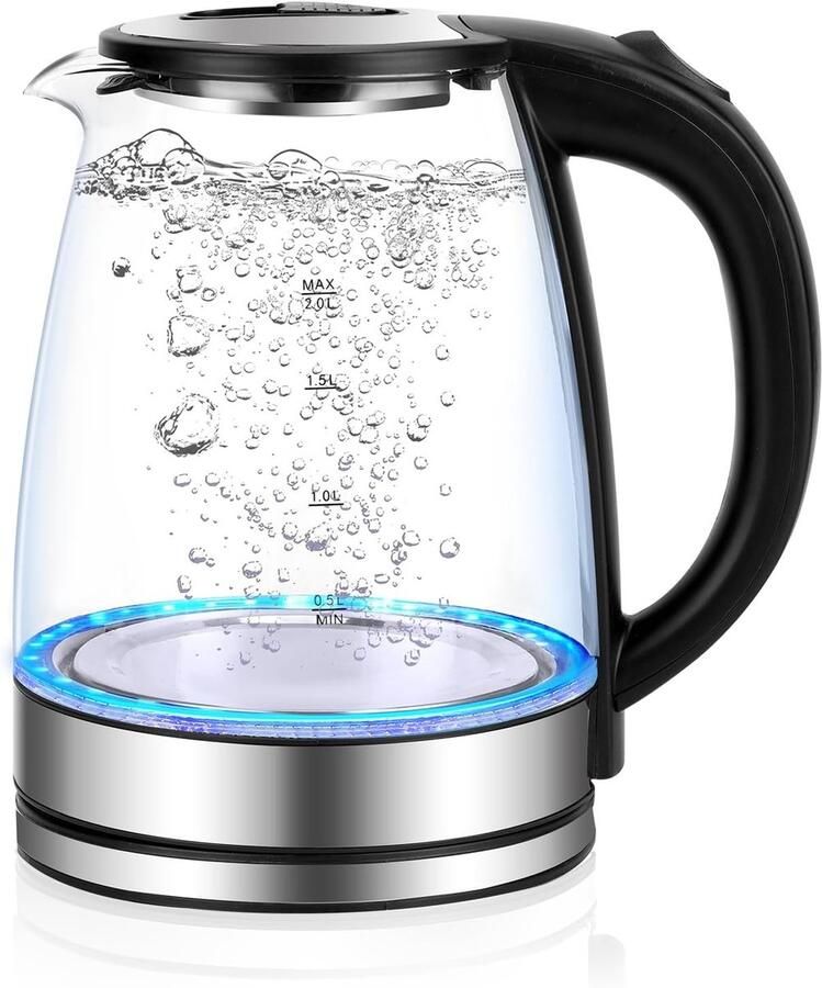 Lexium Store Retro waterkoker Transparant 2 Liter Borosilicaatglas en Roestvrijstaal Voor Thuisgebruik