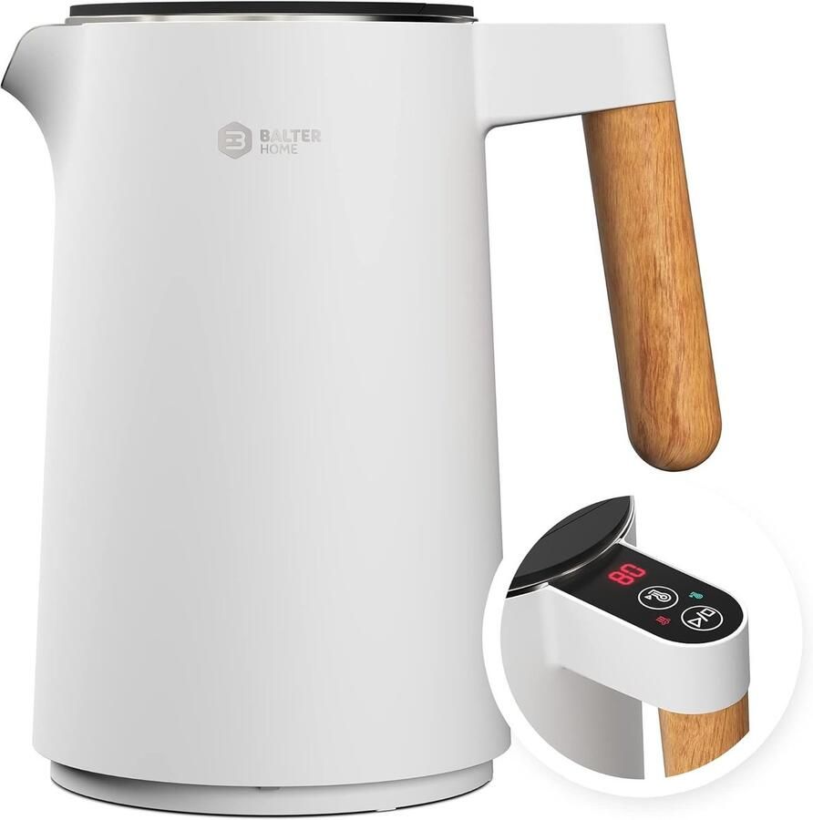 Lexium Store Retro waterkoker Wit 1 5 Liter Roestvrijstalen Elektrische Waterkoker met Temperatuurinstelling Voor Keuken en Thee