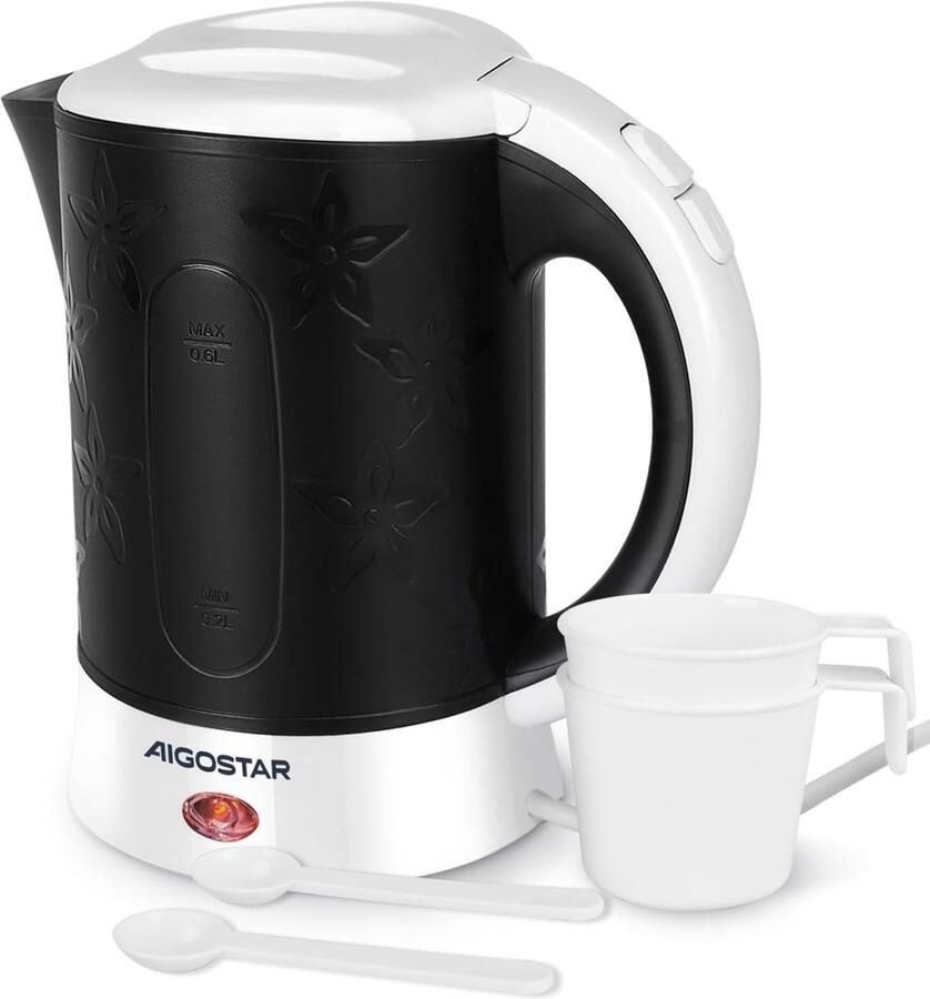 Lexium Store Retro waterkoker Zwart 0 6 Liter 650 Watt Compacte Reiswaterkoker met Automatische Uitschakeling