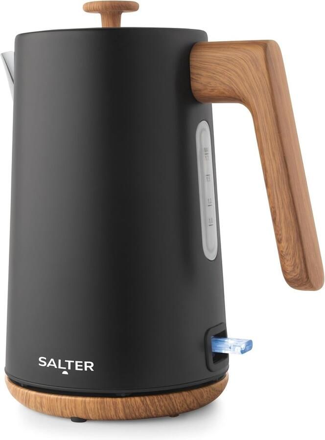 Lexium Store Retro waterkoker Zwart 1 7 Liter Snelkoker met Houteffect Voor Modern Keukengebruik