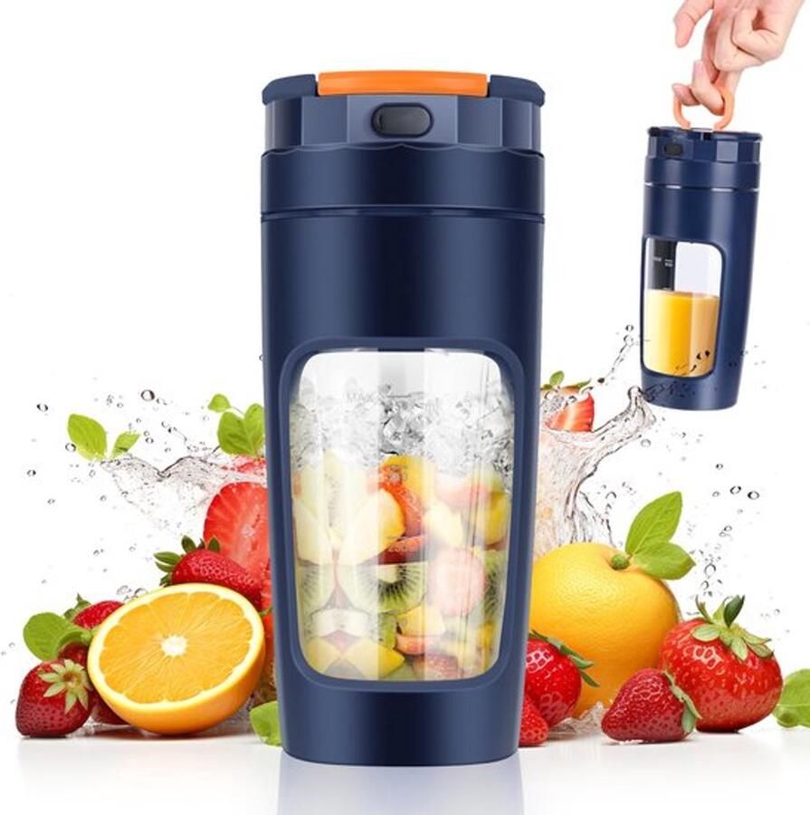 Lichtgewicht Draagbare Blender 600 ml handmatige fruitmixer krachtige draadloze mini-blender oplaadbare smoothies eiwitshakes crushed ijs en bevroren fruit (blauw)