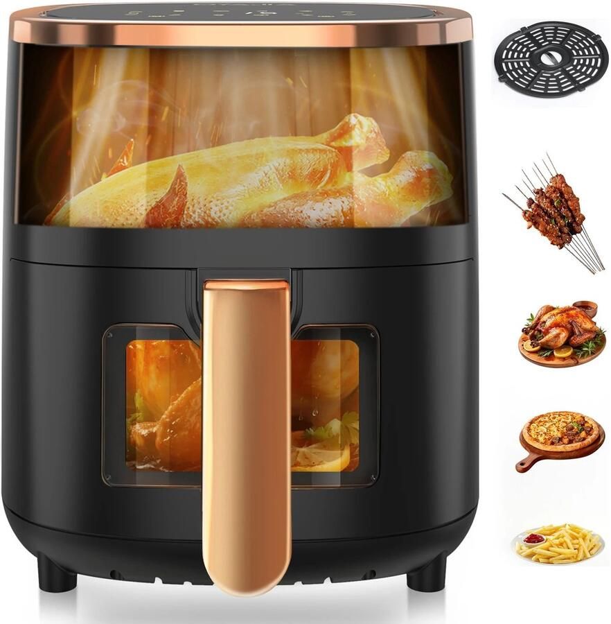 Lifero Airfryer Heteluchtfriteuse Zwart 1800W Turbo Air Fry Mini Oven 6L Kijkvenster Digitaal Display 29 5×25×25cm