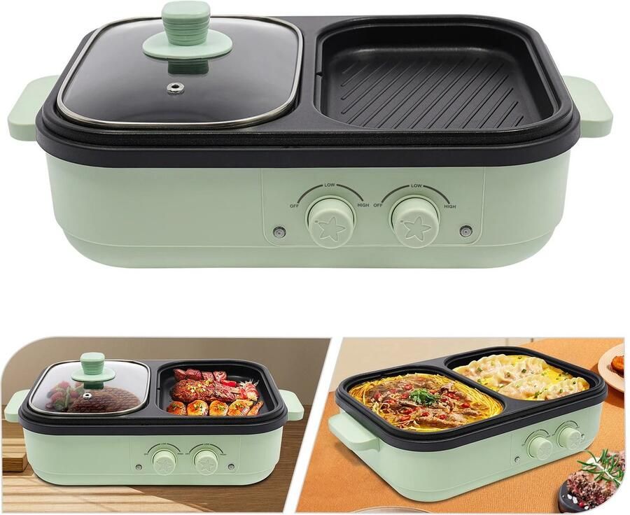 Lifero Hotpot Elektrisch Multicooker Grillplaat Barbecue Gourmetstel Fonduepan Anti Aanbak 1300W Camping Koken