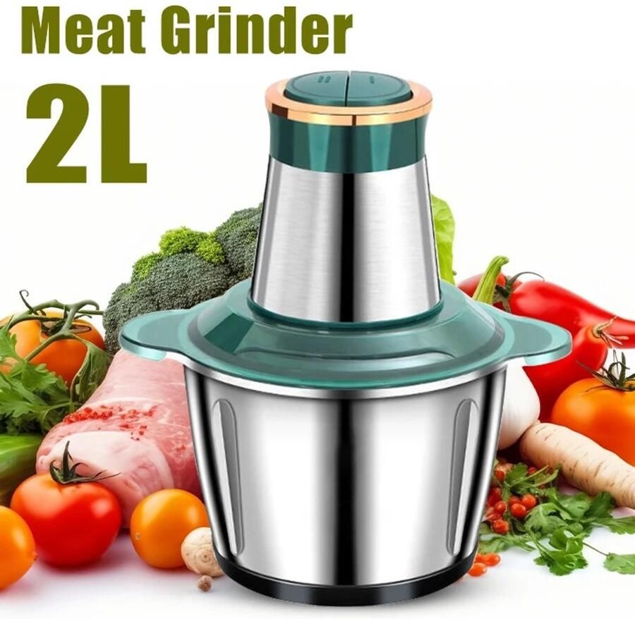 Lifero Keukenmachine Hakmolen Elektrische Vleesmolen & Keukenhakmolen 2L – Vlees Groente Kruiden Fruit etc. – Zilver Groen