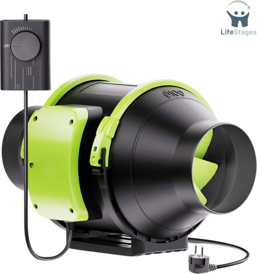 LifeStages Afzuiging Kweektent Buisventilator 100mm Verstelbaar Met Snelheidsregelaar Buisventilator Rookafzuiging Met EU-Stekker Badkamerventilator Afzuigkap Rookafzuiging Kweektentventilator Actief Zwart